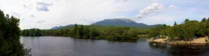 Panoramic photograph of Mount Katahdin from Abol Bridge.