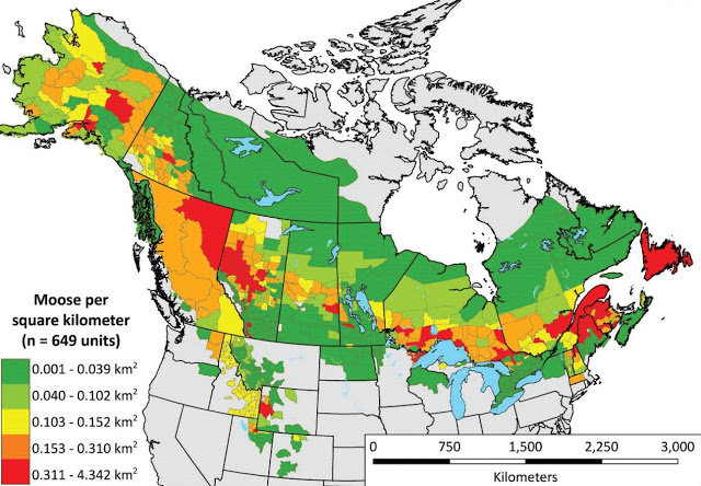 Moose per square kilometer.