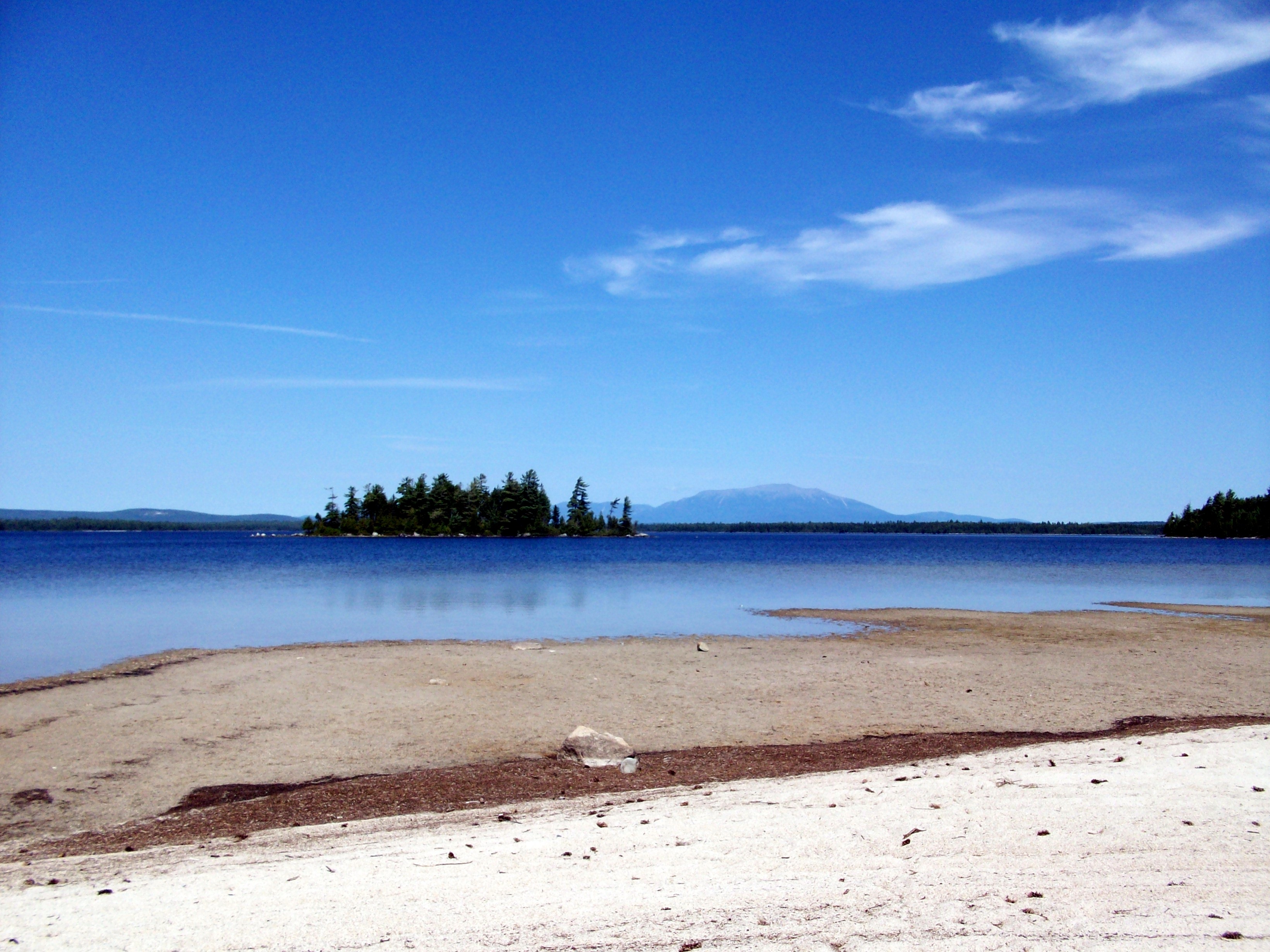 Picture of Mt Katahdin across Jo Mary Lake, Maine.